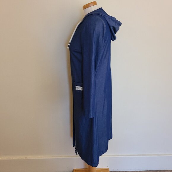 Alvina Long Hooded Lightweight Blue Trench Coat - Picture 5 of 10